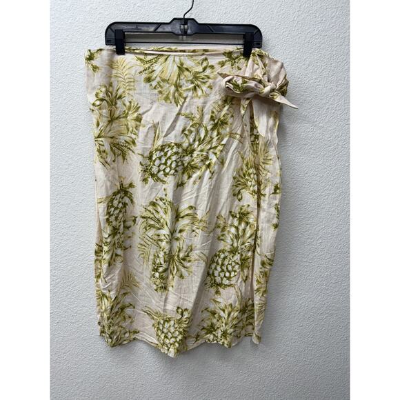 Panama Jack Skirt Women's Size XL Tan Pineapple Linen Blend Wrap Midi Skirt New - Picture 1 of 4